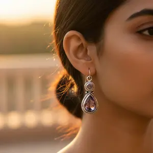 Boucles d'oreilles pendantes en argent 925 avec améthyste pour femmes - Product Image 3