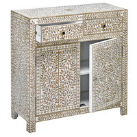 WONDER OVERSEAS-Table de coffre à 3 tiroirs faite à la main avec incrustation d'os, de couleur bleue, unique pour la décoration de la maison