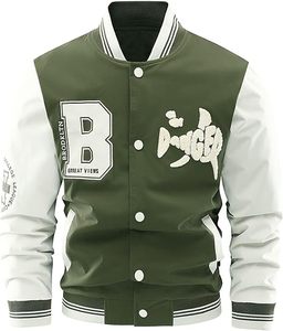 Chaqueta Bomber Varsity de Invierno para Hombre, con Cuello Alto, Logotipo Personalizado, Bordado Chenille, Estampado de Cuero, Estilo Urbano, Fabricante OEM - Product Image 1