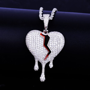 Trendy 18k Gold and .925 Silver Driping Broken Heart Pendentif Collier Hip Hop Style Moissanite Charms & Pendentifs - Product Image 3