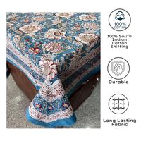Nappe Indienne Artisanale en Coton Premium Imprimée au Bloc à la Main, Motif Floral Bleu Marron, Réutilisable et Écologique pour la Maison