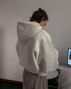 Personnalisé 600gsm Zip Up Hoodies Crop à manches longues Heavyweight Hoodie Hommes Boxy Strass Zipper Hoodies pour Hommes - Product Image 6