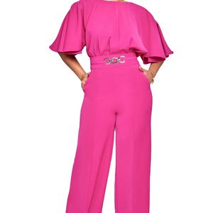 Pantalones Anchos de Verano para Mujer, Cuello Alto, Color Sólido, Cintura Alta, Talla Grande, Transpirables y Ecológicos - Product Image 1