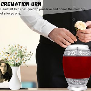 Red & Silver Handcrafted Aluminum Cremation Urn for Adults Secure Durable Funeral Memorial <b>Ashes</b> <b>Keepsake</b> Custom Size - Product Image 2