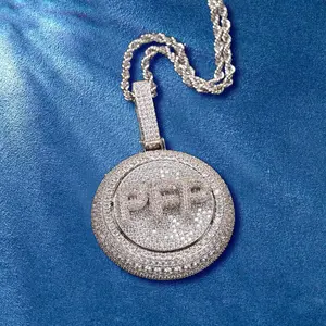 Initiale personnalisée VVS Moissanite médaillon pendentif pavé ensemble de collier de chaîne de rappeur breloque ronde multicolore - Product Image 2