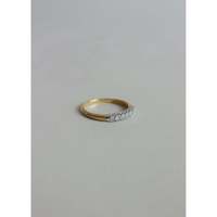 Bague vintage à sept diamants avec taille brillant, en or jaune et blanc 14 carats, taille 10, élégance raffinée, pour mariage, pour femme