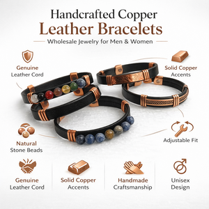 Handmade Stainless Steel Wedding <b>Bracelets</b> Leather Cord Adjustable <b>Beaded</b> Cuff for <b>Men</b> Women Wholesale Export Bulk Supply Agate - Product Image 6