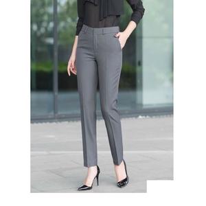 Pantalon gris élastique à taille haute et devant plat, style palazzo formel, inspiré de l'automne, écologique, pour femmes grandes tailles, design personnalisé - Product Image 3
