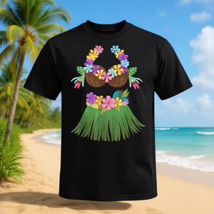 Camiseta Promocional de Halloween con Diseño de Flores de Coco, Falda de Hula y Flores para Adultos y Niños - Product Image 3