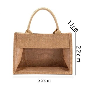 Sac fourre-tout de voyage en tissu de jute 32x22x13cm avec fermeture éclair et façade transparente, style jeune - Product Image 2