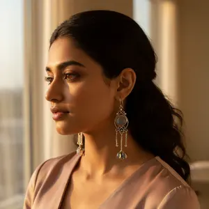 Pendientes de Plata 925 con Piedra Lunar, Baño de Oro, Diseño Geométrico de Corazón para Mujer, Ideales para Bodas, Fiestas, Regalo - Product Image 3