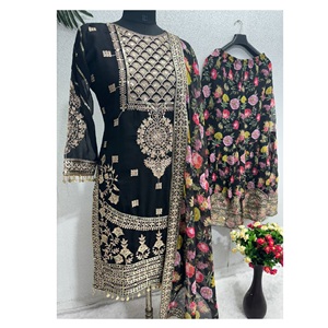 Ensemble de costume Sharara Fuax Georgette lourd de nouveau concepteur entièrement cousu, y compris la broderie de vêtements indiens pakistanais Dupatta - Product Image 1
