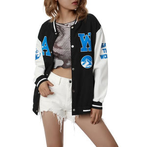 100% algodón otoño Casual logotipo personalizado bordado ropa deportiva bombardero abrigos mujeres chaqueta de béisbol universitaria chaqueta Varsity - Product Image 2