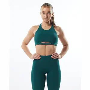 78% Nylon 22% Ela stane High Neck Style Fit Racer Rücken Binding less Hem Damen Medium-Support Einteiliger Velvet Teal Sport-BH