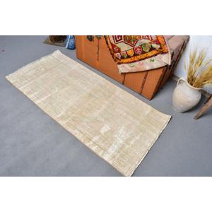 พรมวินเทจขนาด 2.3x4.9 ฟุต, พรมตุรกีขนาดเล็ก, พรมโมร็อกโกสีขาวน้ำตาล - Product Image 3