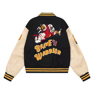 2025 Custom PU Leather Sleeve Men's Winter Varsity <b>Jacket</b> with Stand Collar and Pattern Design - Product Image 2
