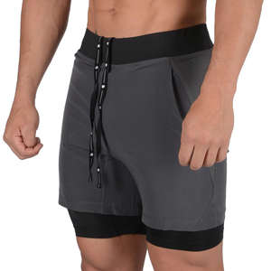 Ropa de gimnasio con logotipo personalizado, pantalones cortos de ajuste cruzado para hombre, pantalones cortos deportivos para entrenamiento físico, pantalones cortos para correr con compresión interna para hombre - Product Image 1