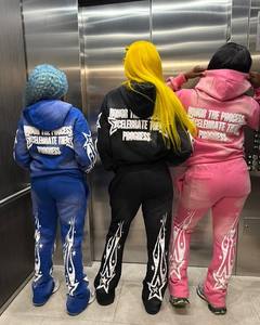 Ensemble sweat-shirt à capuche et pantalon de survêtement délavés à l'acide Streetwear survêtement vintage survêtement pantalon évasé de survêtement personnalisé pour hommes - Product Image 3