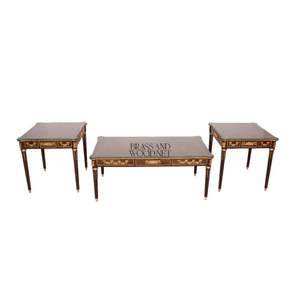 Luxury Classic Wooden Coffee <b>Table</b> <b>Set</b> With Brass Accents - Product Image 1