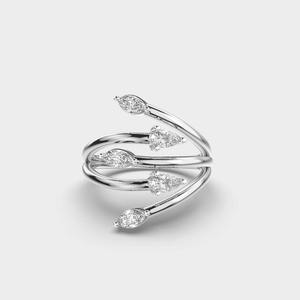 Bague de fiançailles en moissanite taille poire et marquise avec élégante bande croisée, design de bande ouverte unique, confectionnée en or massif 14 carats - Product Image 3