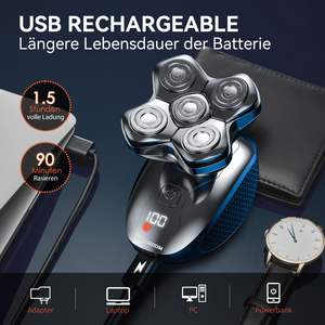 Rasoir électrique sans fil pour homme, utilisation humide et sèche, étanche IPX7, rasoir à barbe avec cinq lames, mini tondeuse à cheveux électrique, noir - Product Image 6