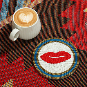 Sous-verres bohèmes en perles de riz, gravés à la main, écologiques, décoration de table avec motif yeux-lèvres-cactus pour tapis et coussinets - Product Image 1