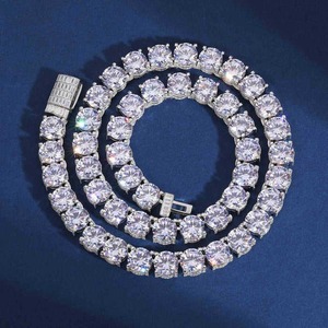 Cadena Hip Hop de Alta Calidad de 10 mm con Incrustaciones de Diamantes de Imitación en Plata de Ley 925 Chapada en Oro con Piedras de Moissanita de Corte Redondo, Joyería de Lujo Brillante - Product Image 1