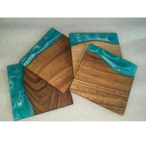 Handmade Square Green Epoxy Resin Wood <b>Coasters</b> Set Unique Handcrafted Wooden <b>Drink</b> <b>Coaster</b> For Home Decor & Table Protection - Product Image 6