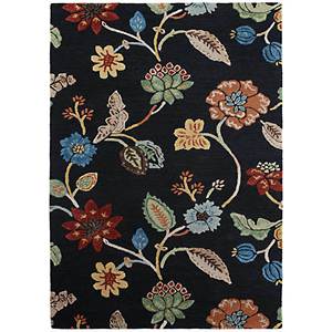 พรมขนสัตว์และใยวิสโคสทอมือลายดอกไม้สีเทาและดำ สำหรับตกแต่งบ้าน พรมรูปทรงสี่เหลี่ยมผืนผ้าสำหรับห้องนั่งเล่น-Taq-104 - Product Image 1