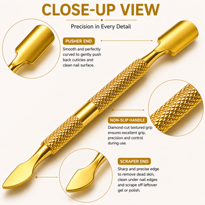 Premium Gold <b>Nail</b> Cuticle Pusher Remover Tool Stainless Steel Double Ended Manicure Pedicure <b>Nail</b> <b>Cleaner</b> - Product Image 4