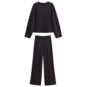 Ensemble 2 pièces élégant pour femme en tricot respirant brodé, tissu double face, col à manches longues, coupe ajustée, longueur genou - Product Image 5