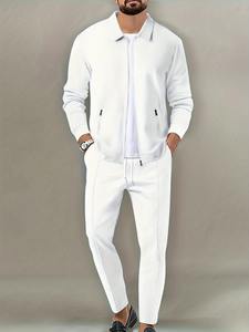 <b>Men's</b> Winter Two-Piece Sportswear Set Regular Fit <b>Cardigan</b> Jacket with Zipper Pocket <b>Long</b> Pants Solid Elegant Breathable Design - Product Image 3