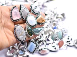 Venta al por mayor Lote de anillos de piedras preciosas mixtas Ajustable Vintage 925 Chapado en plata esterlina Joyería hecha a mano Tamaños Mix para niños - Product Image 5