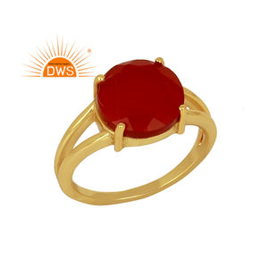 แหวนเงินแท้ดีไซน์อินเดีย ชุบทอง 18K ประดับพลอยออนิกซ์สีแดงธรรมชาติ สำหรับผู้หญิง เหมาะเป็นของขวัญสำหรับเธอ - Product Image 1