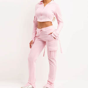 ชุดวอร์มคอตตอนเอวสั้นสำหรับผู้หญิงเสื้อลำลองไซส์ XL เสื้อมีฮู้ดกันลมใช้ทุกวันทำจากโรงงาน - Product Image 3