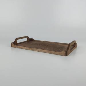 Plateau moderne en bois de noyer pouf avec poignées plateau de service pour la décoration de salon idée cadeau pour la maison - Product Image 1