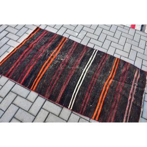 3x5.7 ft Turkish <b>Rug</b>, Vintage Accent <b>Rug</b>, <b>Black</b> Floral Wool <b>Rug</b> - Product Image 4
