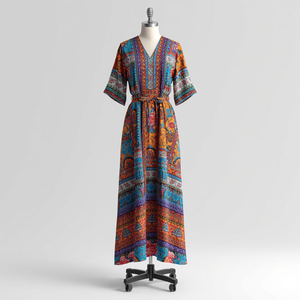 Robe longue tissée décontractée à imprimé numérique, élégante, pour femme, avec personnalisation OEM ODM - Product Image 2