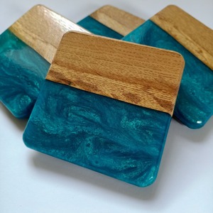 wholesale Top Quality Epoxy Resin And Wood Coasters <b>Set</b> With Ocean Effect Decorative <b>Square</b> Wood Resin Coaster by HF CRAFTS - Product Image 5