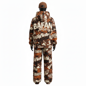 2026 Men Premium Hooded Tracksuit 280 GSM <b>Brushed</b> Fleece Cotton Blend Brown Printed Custom Sublimation Logo plus size Tracksuits - Product Image 2