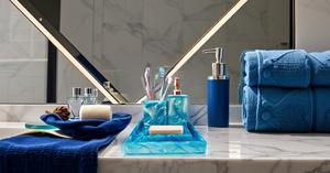 Complete 4-Piece Resin Bathroom Accessory Set Green <b>Vanity</b> <b>Tray</b> with Soap Dispenser and Toothbrush Holders Disposable Features - Product Image 2