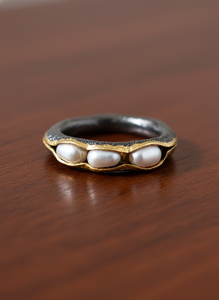 Bague en argent 925 plaqué or 18 carats avec pierre précieuse en perle naturelle, fabriquée à la main, pour mariage, fiançailles, fête, anniversaire, cadeau - Product Image 5