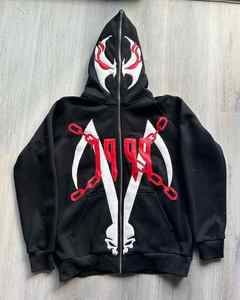 Venta al por mayor Oversize Distressed Vintage Full Face Hoodie con cremallera Custom Print Men's Hoodies y sudaderas - Product Image 1