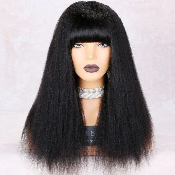 Raw Virgin Wig with Bangs Human Hair Machine Made Bang Wig With Fringe Cheap Good Quality Yaki Straight for black women