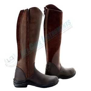 Botas de equitación profesionales para hombre, transpirables, con cremallera trasera larga, hasta la rodilla, de cuero genuino, combinación de marrón y negro. - Product Image 2
