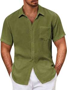 Fashionable OEM Service <b>Men's</b> 100% Cotton Dress <b>Shirts</b> Formal Business Wrinkle-Free half Sleeve 2 <b>pocket</b> Unique Pattern - Product Image 2