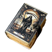 Carnet artisanal en cuir véritable imprimé gothique, couverture cartes de tarot, pages vintage à bords festonnés, cadeau classique sorcière, Halloween, horreur