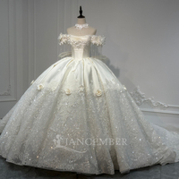 Gaun Pengantin Jancember XS268 Mewah Model Off Shoulder dengan Rumbai, Bunga 3D, dan Pita