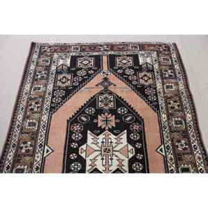 Alfombra Turca Vintage de 0.4x7 pies, Alfombra de Lana con Diseño de Parches Marrón y Azul - Product Image 4