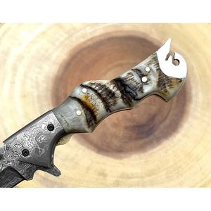 Cuchillo de bolsillo de acero damasco hecho a mano personalizado Jexmoo con funda de cuero para regalo de aniversario - Product Image 3